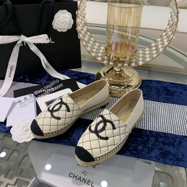 chanel2022最新頂級綿羊皮單鞋 香奈兒經典米布繡黑標拼色漁夫鞋 dx3522